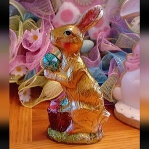 Faux Chocolate Foil Easter Bunny Rabbit Figure Tabletop Decor New